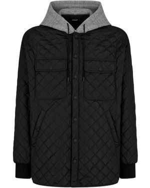 DSquared² Quilted Drawstring Hooded Jacket - Black