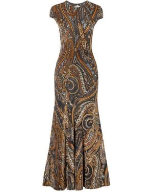 Etro Open-Back Paisley Devoré-Velvet Maxi Dress - Natural