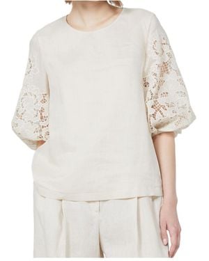 Max Mara Embroidered Balloon-Sleeve Blouse - White