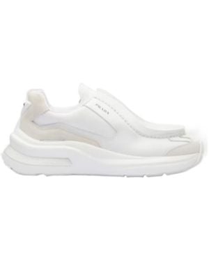 Prada Brushed Leather Trainers With Bike Fabric And Suede Elements - White