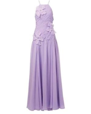 Leo Amaya Floral-Appliqué Gathered Gown - Purple