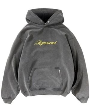 Represent Script Logo Embroidered Hoodie - Grey