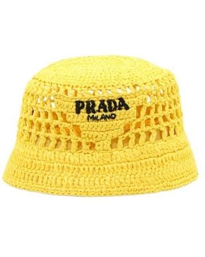 Prada Raffia Bucket Hat - Yellow