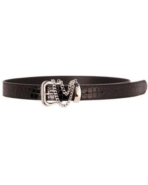 Alessandra Rich Crocodile-Effect Chain-Detail Belt - White