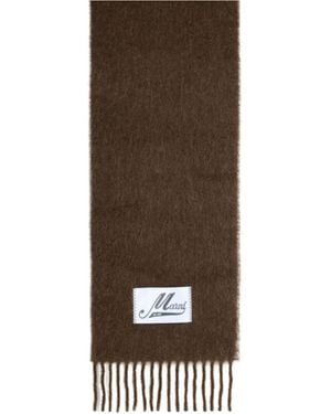 Marni Logo Patch Fringed-Edge Scarf - Brown