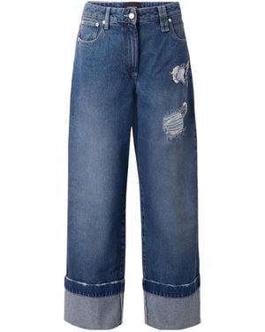 Simone Rocha Embellished Distressed Wide-Leg Jeans - Blue