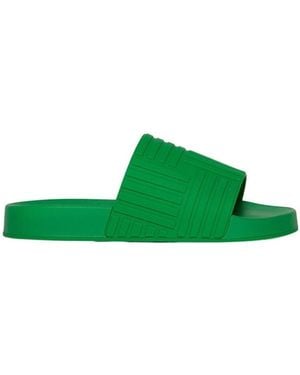 Bottega Veneta Debossed Pattern Slides - Green
