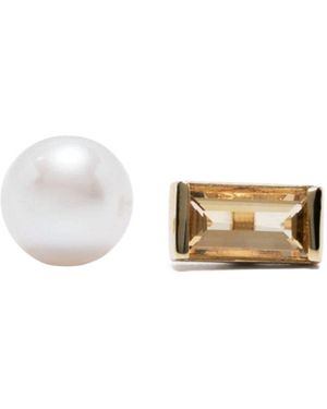 Aliita 18Kt Mono Perla Baguette Citrine And Pearl Earrings - Metallic