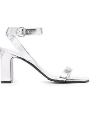 Balenciaga Logo Metallic Ankle-Strap Sandals - White