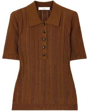 FRAME Ribbed Knit Polo Shirt - Brown