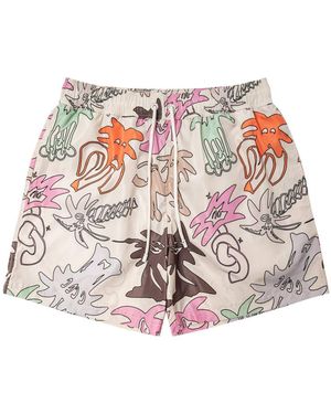 Palm Angels Palmity-Printed Elasticated Drawstring Waistband Swim Shorts - Pink