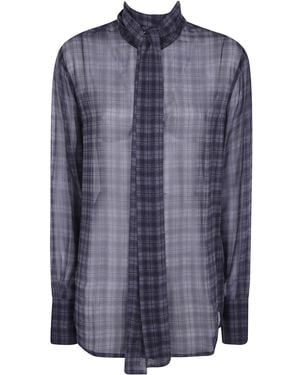 7 For All Mankind Tieneck Sheer Plaid Blouse - Blue