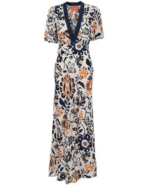 La DoubleJ Floral Embroidered Crepe De Chine Marlene Dress - White