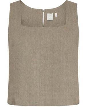 Marella Stretch Viscose And Linen Top - Brown