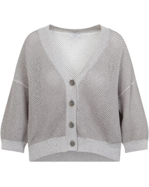 Peserico Textured V-Neck Cardigan - Grey