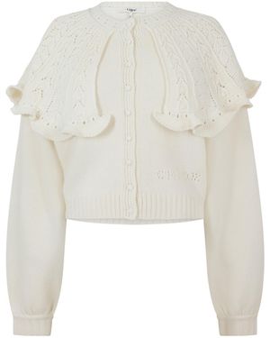 Chloé Off- Cropped Knit Cardigan - White