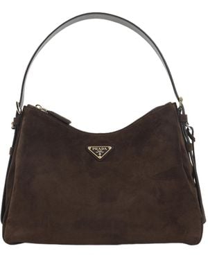 Prada Aimée Medium Suede Shoulder Bag - Brown
