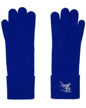 Burberry Equestrian Knight Logo Embroidered Full-Finger Gloves - Blue