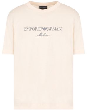 Emporio Armani Logo Embroidered Crewneck T-Shirt - Natural