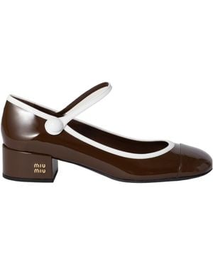 【MiuMiu 】Canvas Mary Jane Pumps 靴 Canvas leather-lined Mary Jane pumps in black - Miu Miu