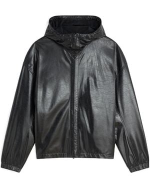 Phoebe Philo Anorak Hooded Leather Jacket - Black