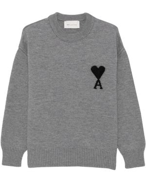 Ami Paris Ami De Coeur Crewneck Sweater - Gray