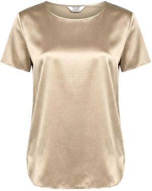 Max Mara Solid-Colored Satin Short-Sleeve Top - Natural