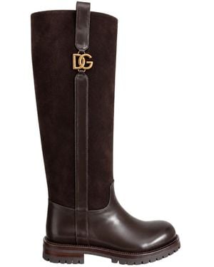 Dolce & Gabbana Logo Plaque Boots - Brown