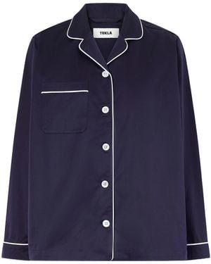 Tekla Sateen Organic Cotton Pajama Shirt - Blue