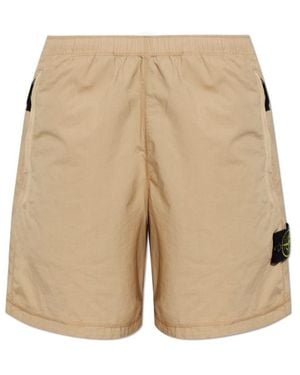 Stone Island Loose Fit Wide Leg Shorts - Natural