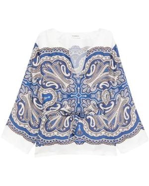 P.A.R.O.S.H. Skindy Paisley Tie-Waist Blouse - Blue