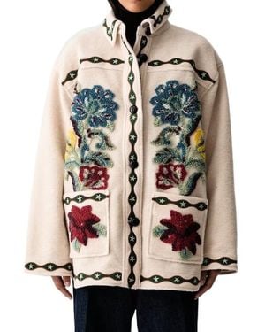 FARM Rio Floral-Embroidered Button-Up Jacket - Multicolour
