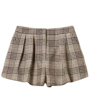 Twinset Chequered Wool Cloth Shorts With Sequins - Brown