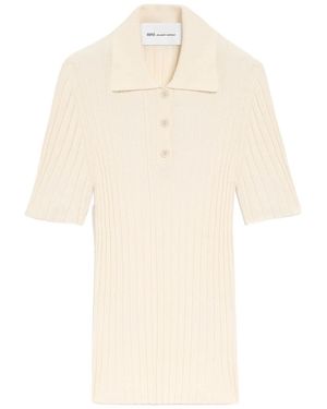 Ami Paris Ami Ribbed Slim Polo Knitted Top - White