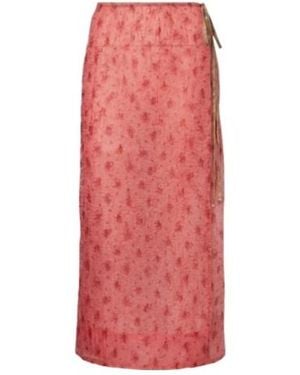 Ganni Lightweight Printed Midi Skirt - Pink