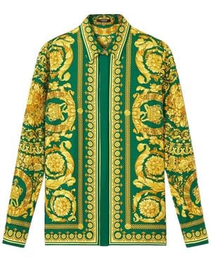 Versace Baroque Pattern Long Sleeved Shirt - Green