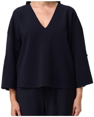 Max Mara Button-Detail V-Neck Top - Blue