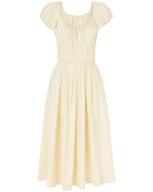 Doen Smocked Organic Cotton-Poplin Midi Dress - White