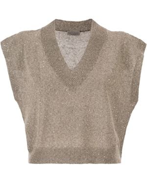 Brunello Cucinelli V-Neck Top - Grey