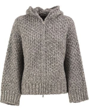 Peserico Zip Fastening Hooded Cardigan - Grey