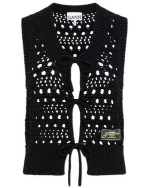 Ganni Solid Colour Sleeveless Knit Top - Black