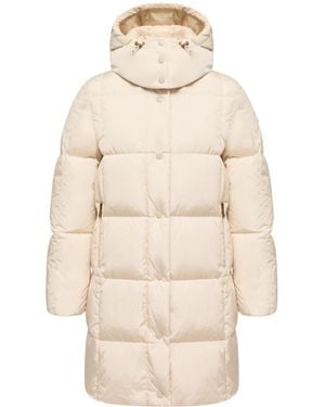 Moncler Litte Square-Quilted Hooded Long Down Jacket - Natural