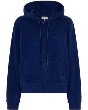 Hunza G Hooded Embroidered Cotton-Terry Top - Blue