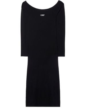 Off-White c/o Virgil Abloh Off Stamp Off-Shoulder Long-Sleeved Dress - Black