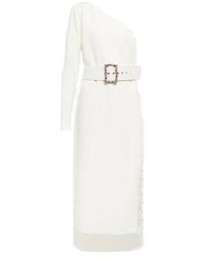 Safiyaa Asymmetrical Crêpe Midi Dress - White
