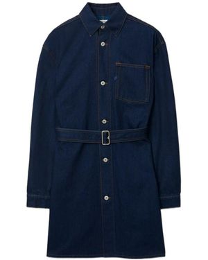 Burberry Japanese Belted Buttoned Denim Shirt Dress - Blue