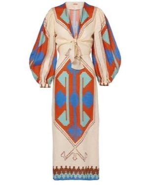 Johanna Ortiz Printed Tie-Detail Linen Midi Dress - Orange