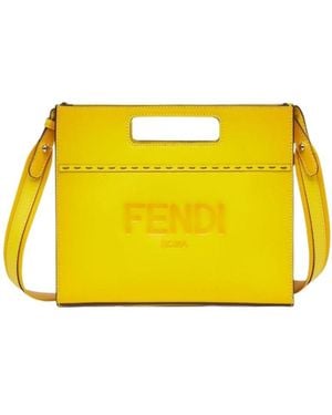 Fendi Logo Debossed Mini Shopper Bag - Yellow
