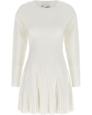 Elisabetta Franchi Ribbed Pleated Knitted Dress - White