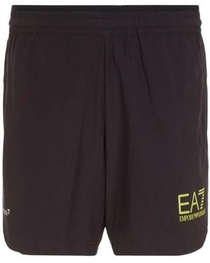 EA7 Logo-Print Elasticated-Waistband Shorts - Blue